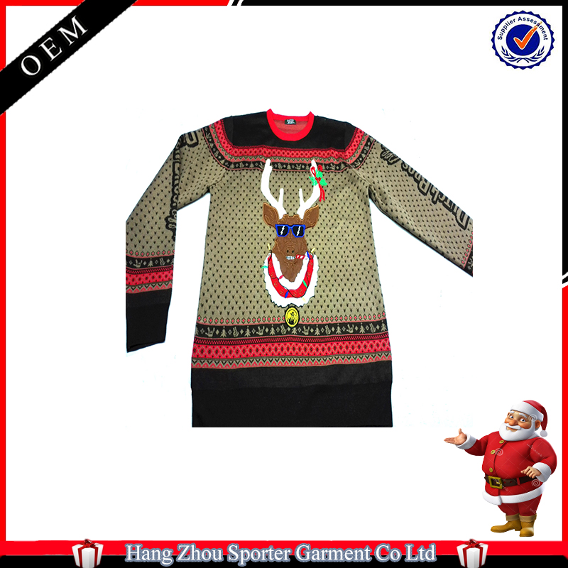 16FZCS10 Applique Reindeer ugly christmas sweater custom christmas sweater for adults