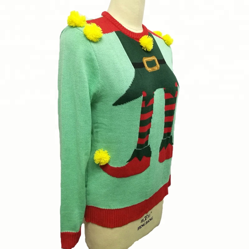 Unisex adults OEM polyester or acrylic pom pom balls ugly christmas jumper sweater