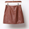 P18E095BE women solid mini slim fit sheepskin big pocket leather skirt with button
