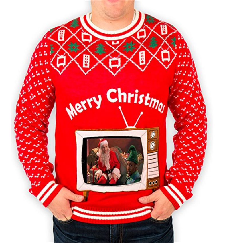 P18A84HX Men's Retro TV Set Ipad Tablet Ugly Christmas Sweater in Red
