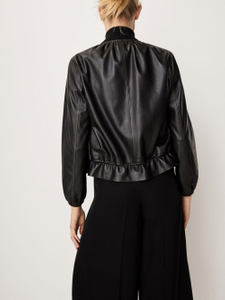 P18E036BW Latest fashion custom leather bomber jacket for women with round neck
