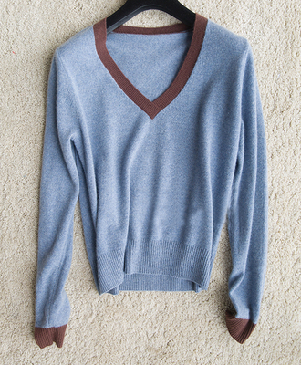 PK17ST436 V Neck Line Latest Design Cashmere Pullover Sweater for Lady