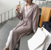 P18B097CH high quality fine knit wool cashmere solid color women winter coat long sleeves side slit bathrobe cardigan sweater