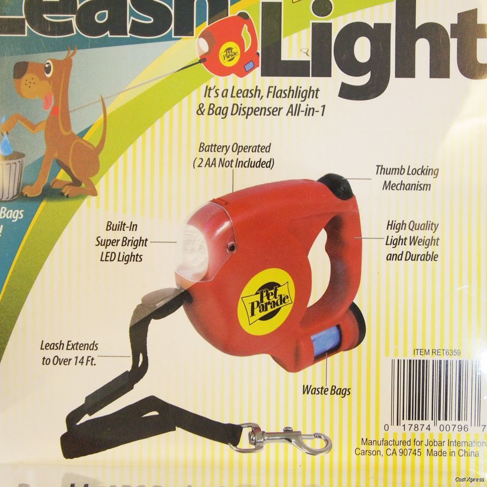 Pet Retractable Dog Leash LED Flashlight Waste Bags Dispenser