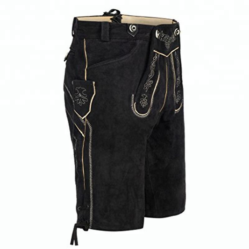 P18E037BE men traditional leather trousers Lederhosen short embroidery classic pants with suspenders
