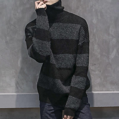 P18B123BE men holiday fashion wool striped turtle neck loose fit baggy pullover sweater