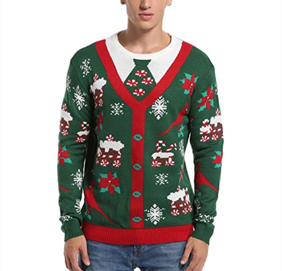 PK1843HX Ugly Christmas Sweater Fake Cardigan Sweater