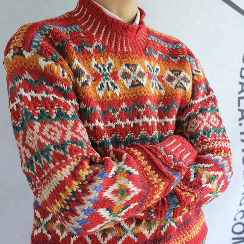 P18B169BE Men Winter Latest Fashion Colorful Jacquard Turtleneck Christmas Sweater