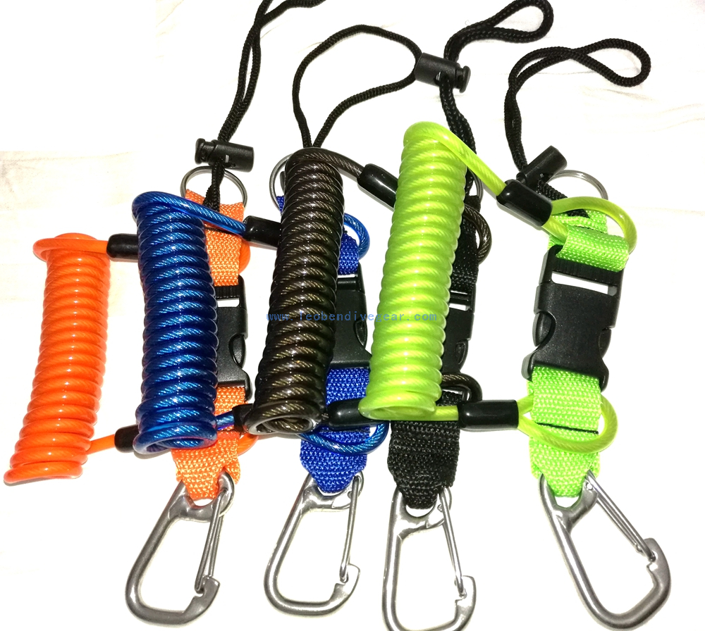 Scuba Dive Coil Lanyard with quick release buckle and Stainless Steel clip