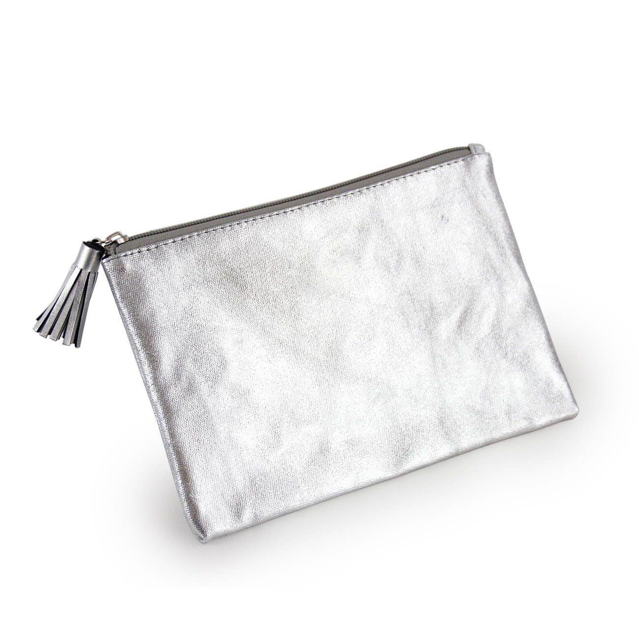 Laminated Silver Canvas Makeup Pouch