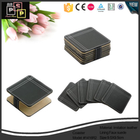 PU leather black square cup glass coasters