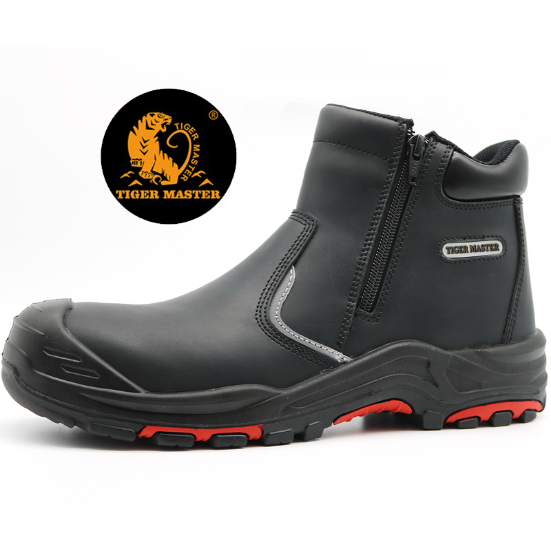 Black Leather Oil Water Resistant Non Slip Anti Static No Lace Safety Shoes Oil Industry