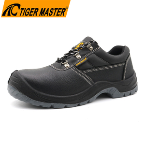 CE anti slip pu sole black leather men work safety shoes with steel toe cap