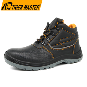 Non Slip Black Leather Men Industrial Safety Shoes with Steel Toe