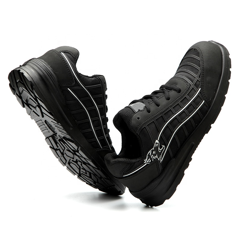 Black Anti Slip PU Sole KPU Safety Sport Shoes Steel Toe
