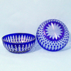 daily used elegant hand cut cobalt blue fruit glass bowl and plates