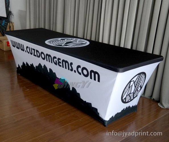 With Zipper Table Cover Fullcolor Dye Sublimation Stretch Fabric Event Tenstion Tension Fabric 4ft/6ft/8ft Table Cover with Zipper on Back Tradeshow Elasticity Table Skin BannerElastic 