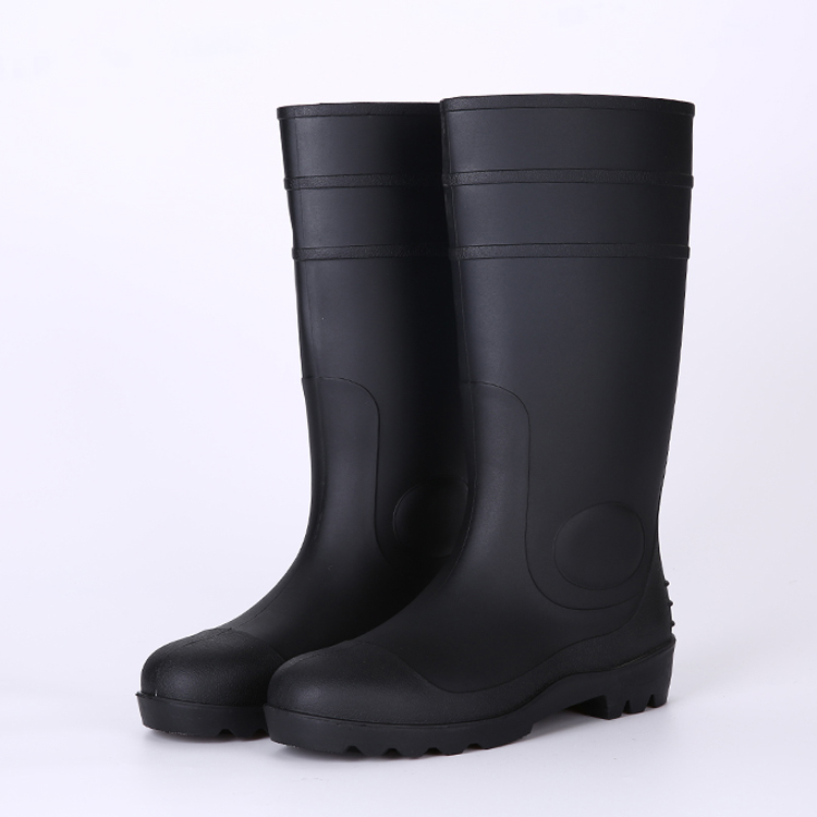 Cheap black pvc rain boots with steel toe and steel plate