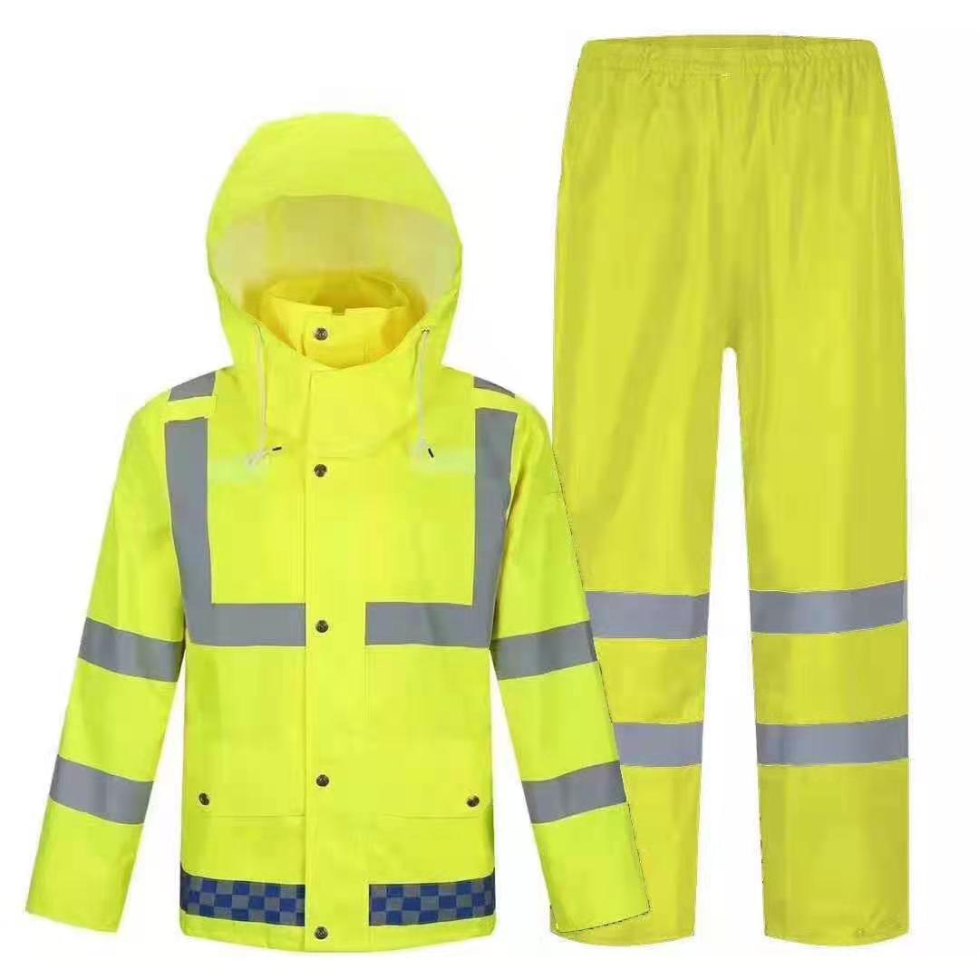 Yellow Polyester PVC Coating Reflective Raincoat Waterproof Rainsuit