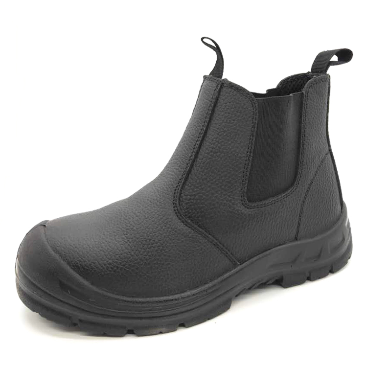 Black Leather Puncture Proof Steel Toe Cap Safety Shoes without Laces