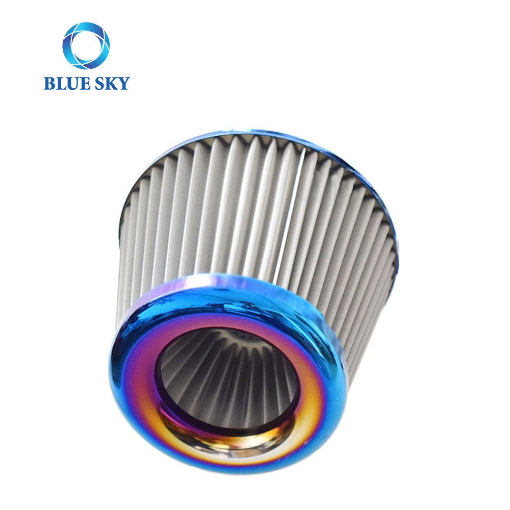 Elemento de filtro de aire de malla de acero inoxidable azul con cabeza de hongo de coche de alto flujo de admisión modificada de 76mm y 3 pulgadas personalizada