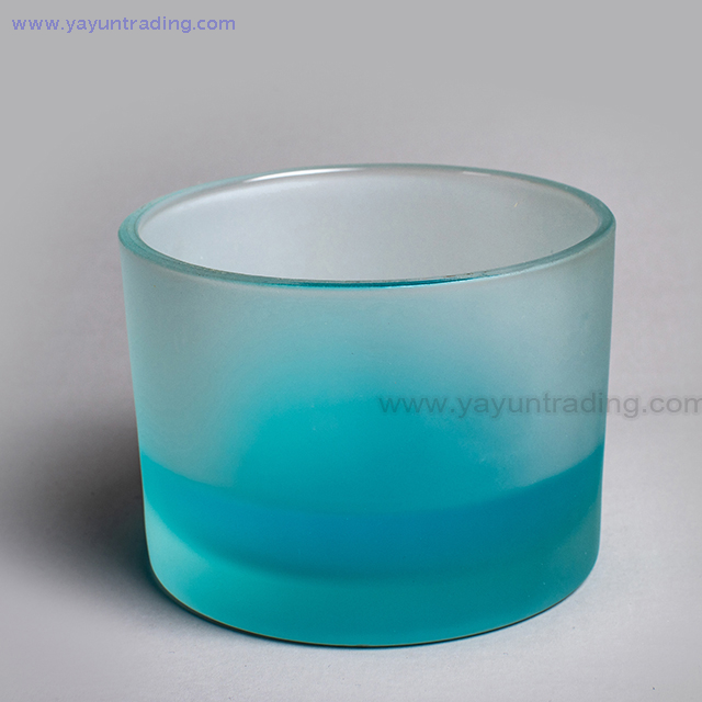 wholesale sandblasted white glass candle holder glass tumbler with flat bottom