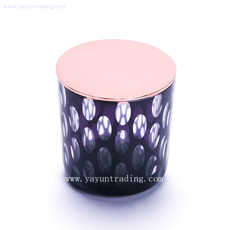 hand cut curved bottom glass candle holder with purple color