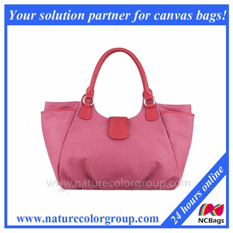 Designer Casual Canvas and Leather Shoulder Handbag Large Pink