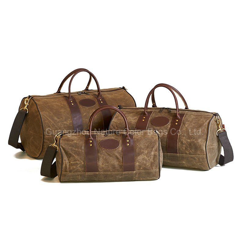 Mens Leisure Waxed Canvas Duffle Bag for Camping and Traveling