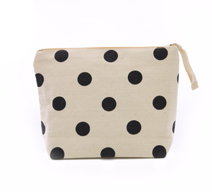 Black Polka Dot Nature Cotton Canvas Cosmetic Bag