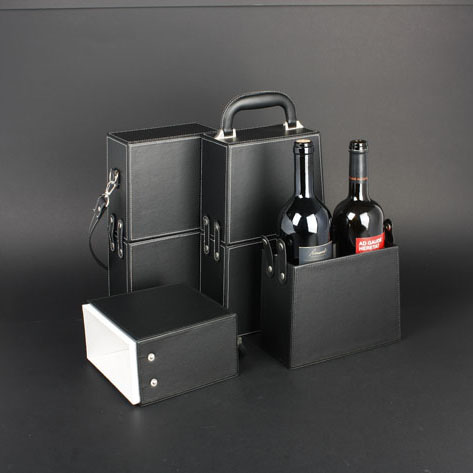 Wine Box Manufacturer Black PU leather wine casket