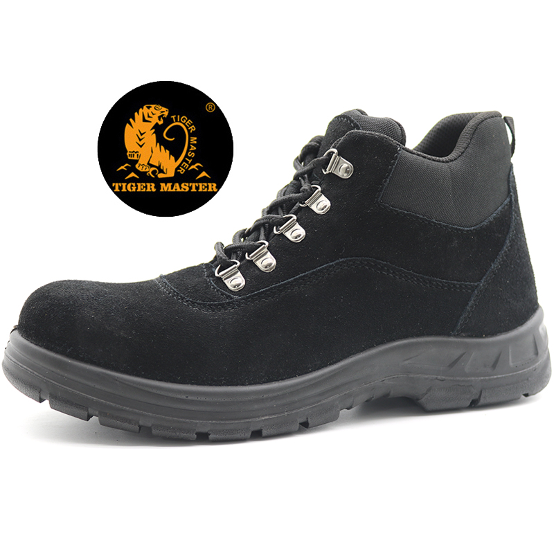 Suede leather steel toe puncture proof safety shoes black
