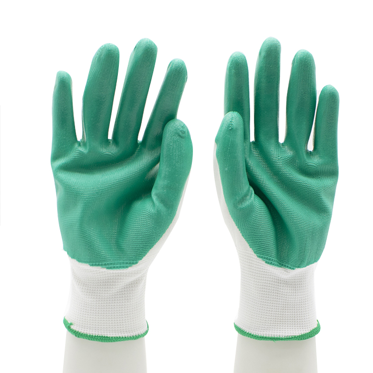 Custom Logo Green Nitrile Coated Industrial Safety Work Gloves CE EN ...