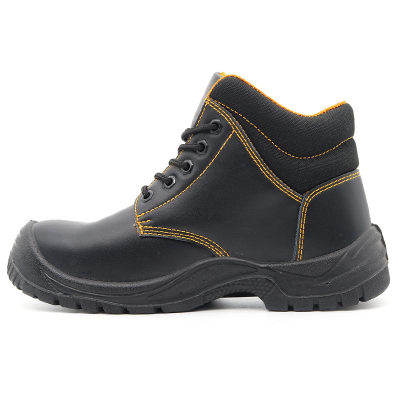Black Leather PU Sole Safety Shoes for Men Steel Toe