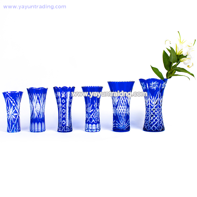 overlay and hand cutting cobalt blue glass vase for artificial flower