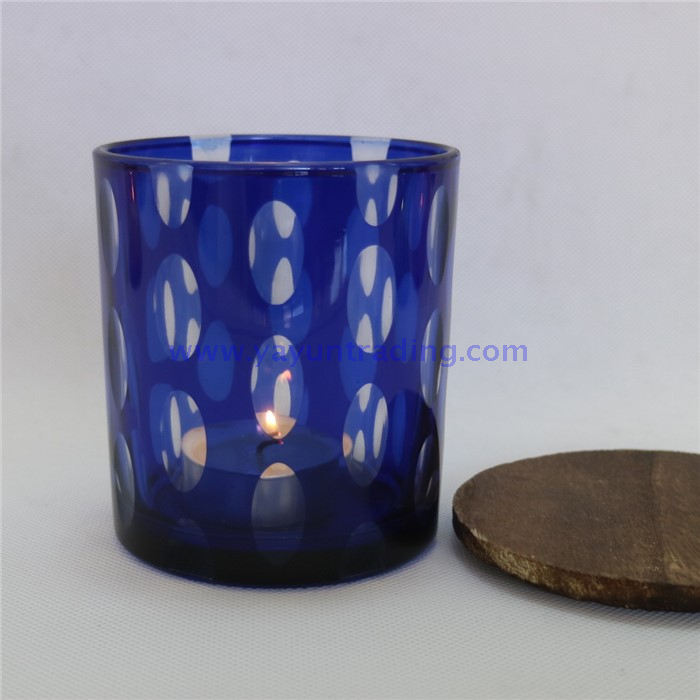 Australian style oval dot hand engraved cylinder glass candle jar