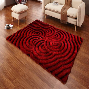 Red 3D Flower Design Area Rug Cozy Floor Shag Carpet