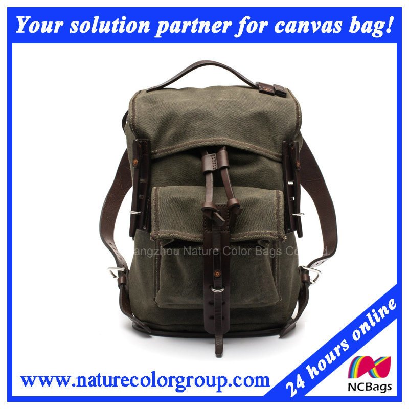 Fashion Leisure Waxed Canvas Backpack for Campus and Student
