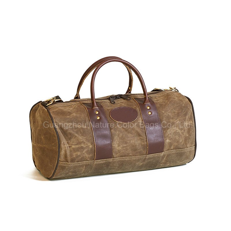 Mens Leisure Waxed Canvas Duffle Bag for Camping and Traveling