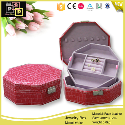 Pink Croc Leather Fancy Hexegon Locked Jewelry Box