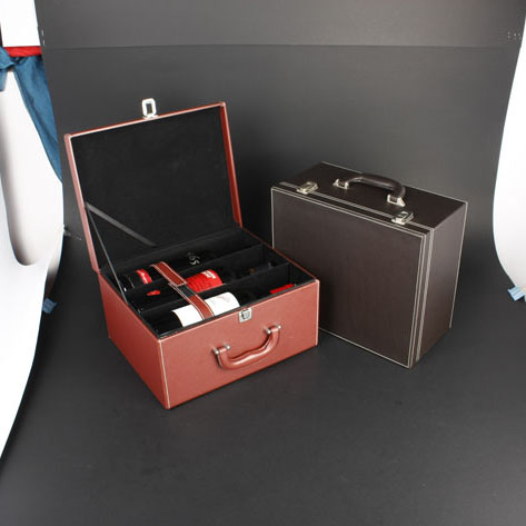 Wine Box Manufacturer Brown PU leather 6 bottle wine cardboard bottle carrier