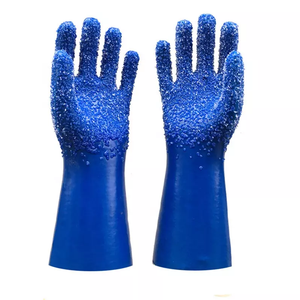 Blue Oil Acid Chemical Resistant Anti Slip Waterproof Heavy Duty Industrial Safety PVC Gloves CE EN388