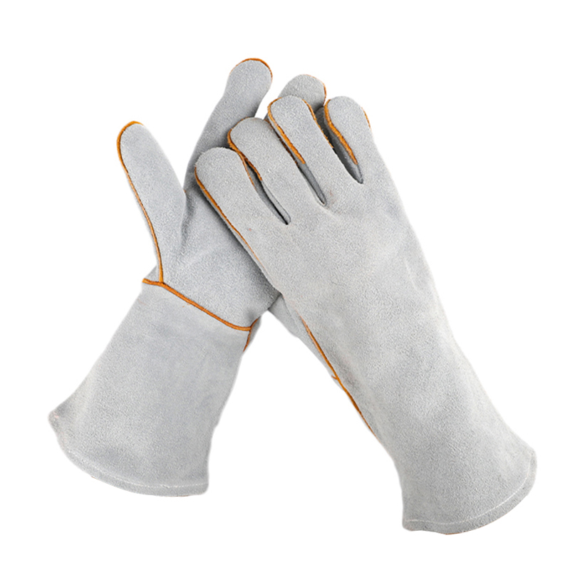 14 Inch Grey Cowhide Split Leather Welder Safety Welding Gloves