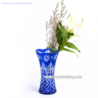 hand etched cobalt blue artificial glass vase for home decoration and flower shop