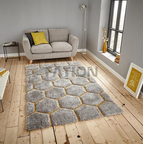 5'×8' Polyester Grey Yellow Soft Shag Rugs Floor Carpet 