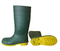 Green upper yellow sole safety pvc rain boots
