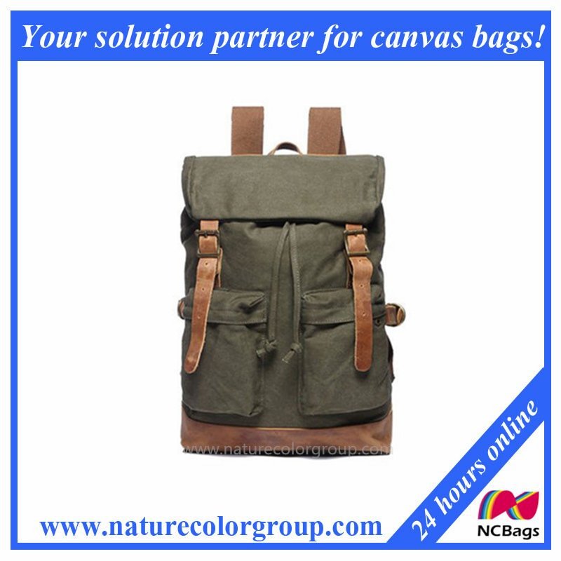 Retro and fashion Canvas Travel Backpack with Leather Trim