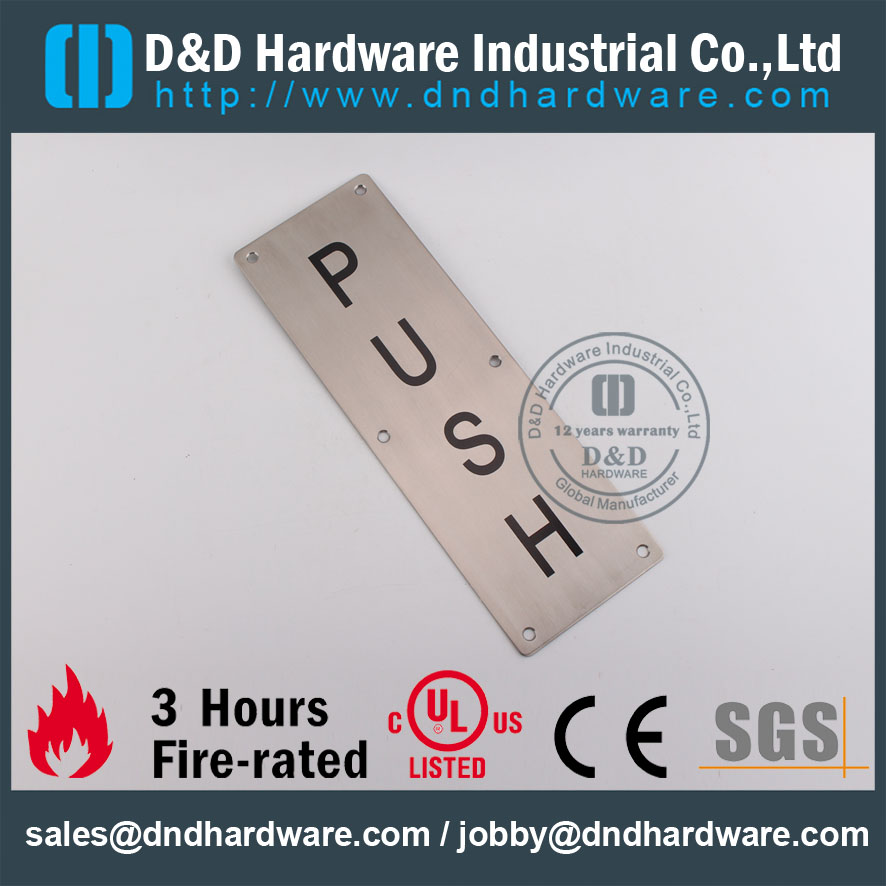 Placa de acero inoxidable 304 PUSH 100x300 mm para puertas de madera exteriores –DDSP004