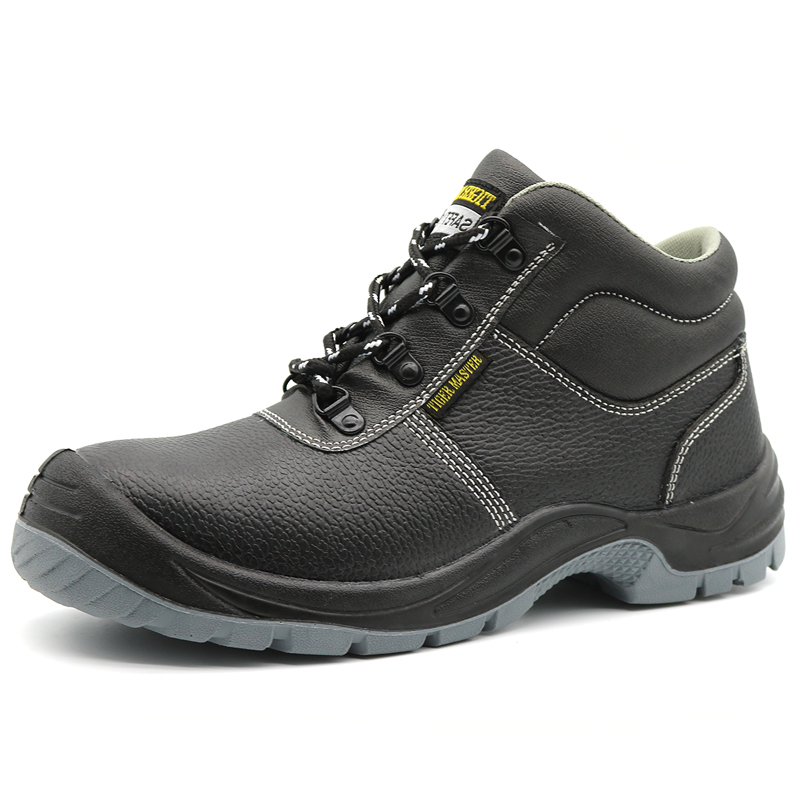Black Leather Anti Slip Labor Protection Industrial Safety Shoes Steel Toe