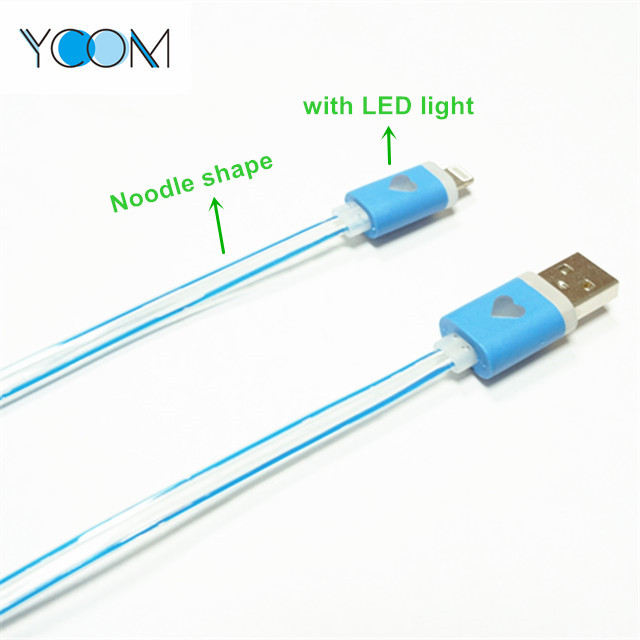 Cable USB de datos de iPhone de forma de fideos con luz LED